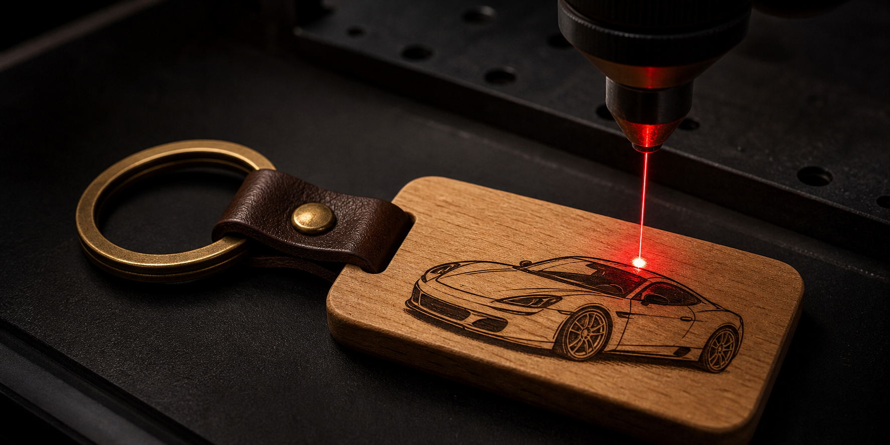 Gravure laser d'un porte-clé en bois
